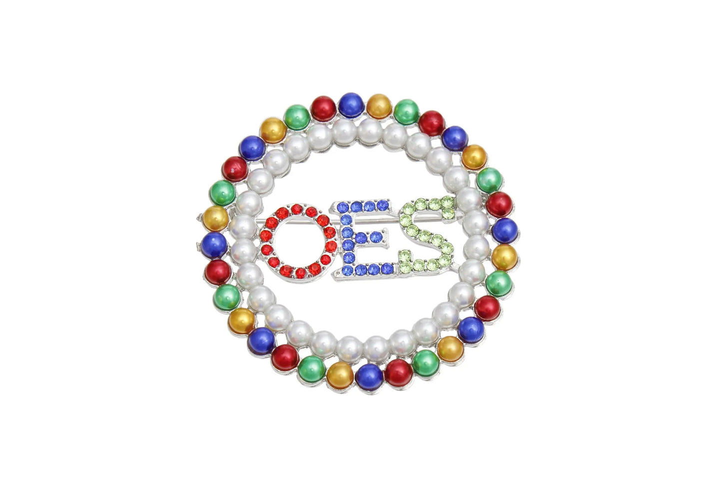 OES Sorority Round Multicolor Pearl Brooch Pin
