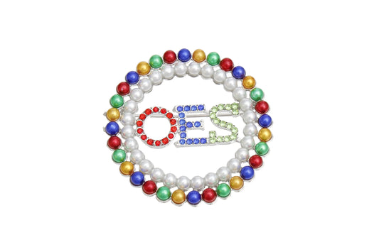 OES Sorority Round Multicolor Pearl Brooch Pin