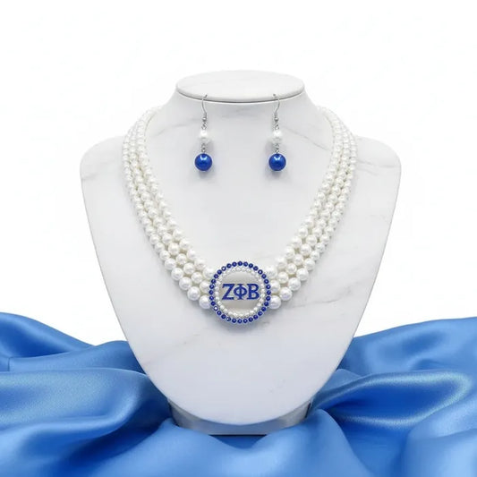 Pearl Necklace Blue White Zeta Set for Women